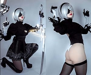 2B from NieR Automata by MissWarmJ. Before and after self destruction'