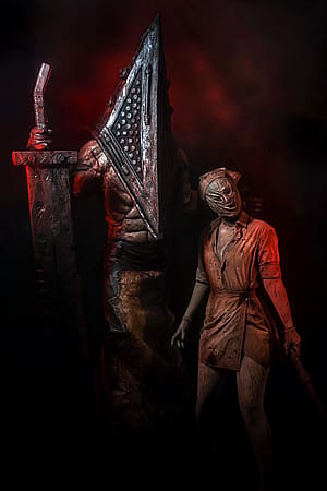 Pyramidhead and Nurse cosplay from Silent Hill Homecoming by MysticMortician and Cosplay_meg'