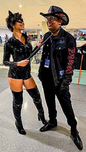 Dhoom as Dhoom Rider with best friend as catwoman at New York Comic Con'