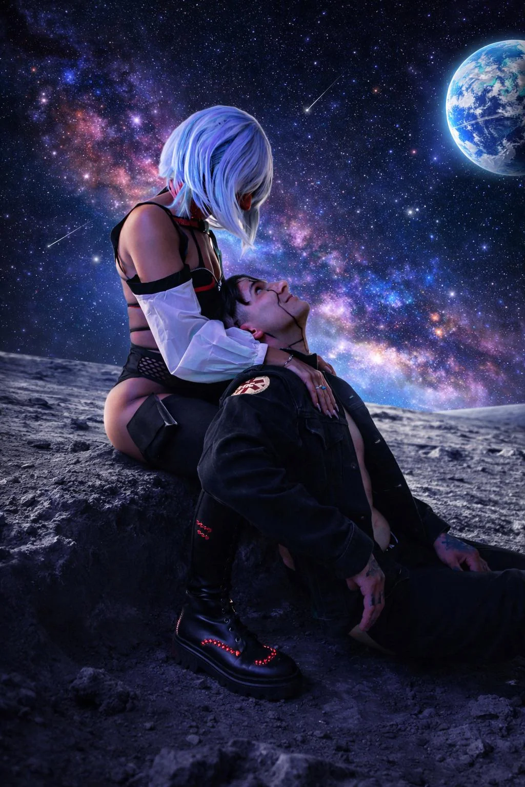 David Martinez and Lucy on the moon; cyberpunk cosplay picture 1 of 1